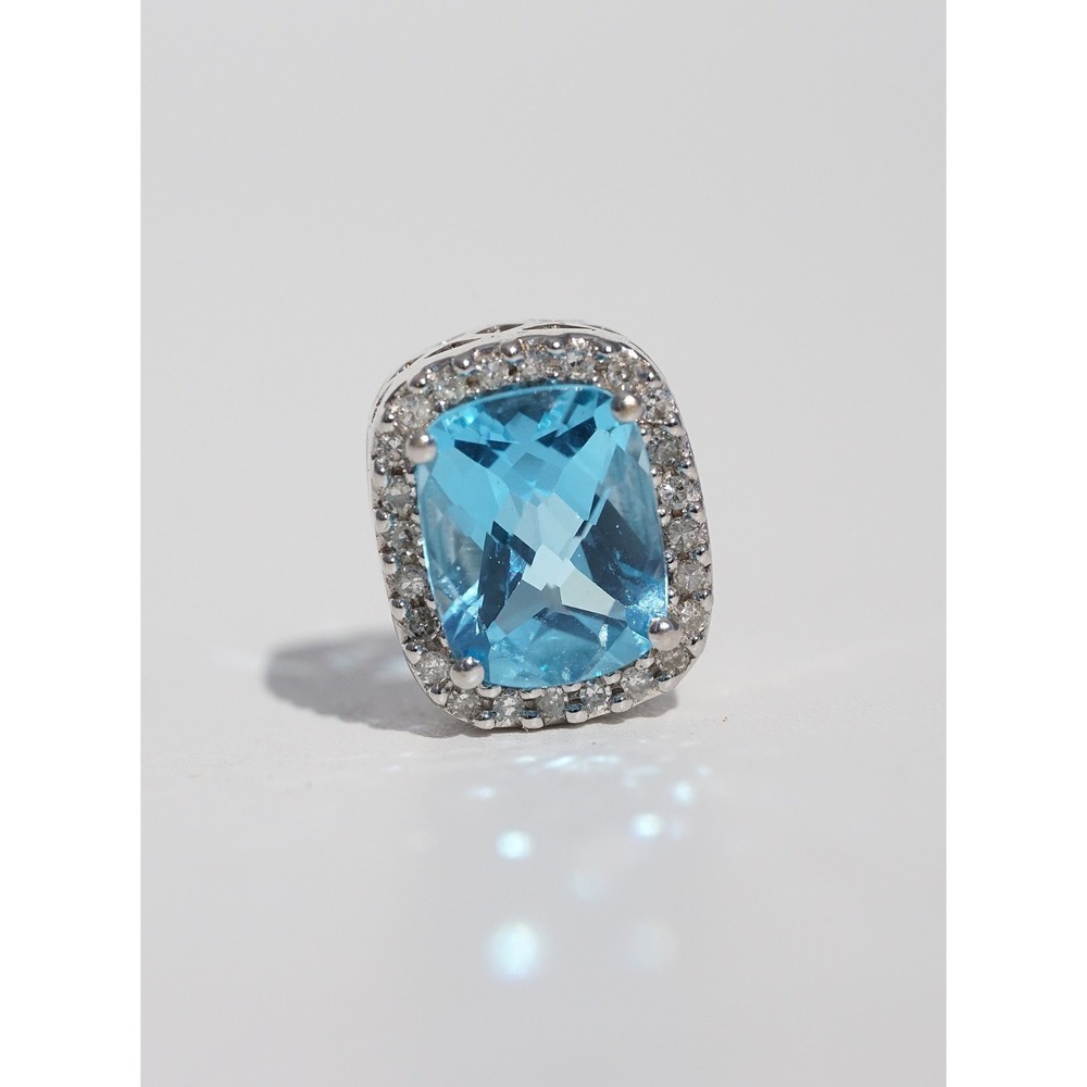 Vintage 10k Solid White Gold Natural Rose Cut Topaz and Diamond Pendant Necklace